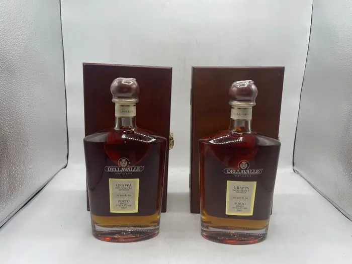 Dellavalle 2007 - Single Cask Grappa Affinata In Botti Da Porto - Wooden box - 70cl - 2 bottiglie