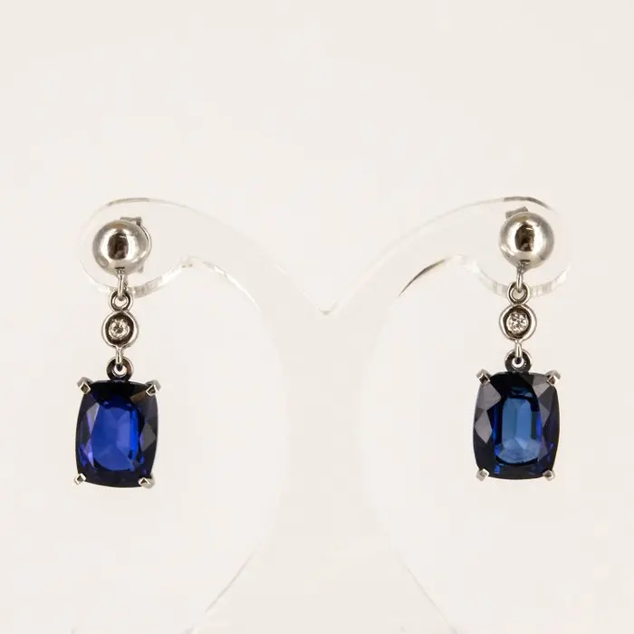 Earrings - 18 kt. White gold Sapphire - Diamond