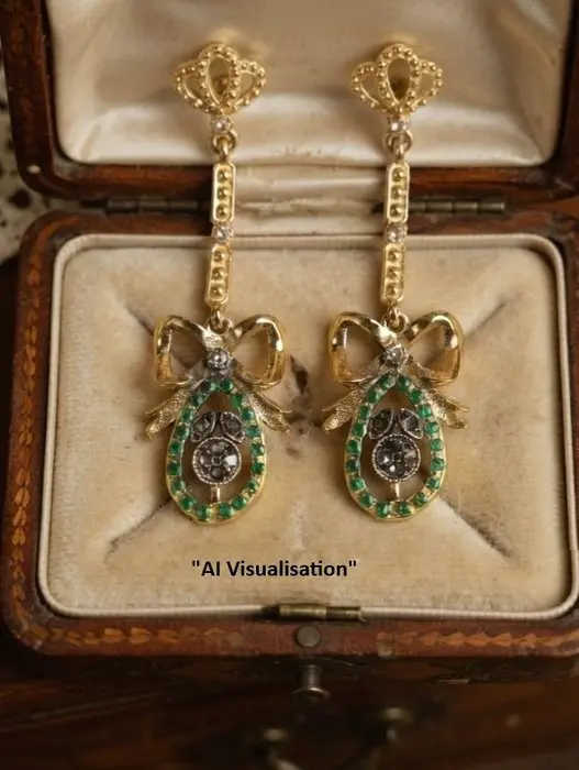 No reserve price - Earrings - 9 kt. Silver, Yellow gold Emerald - Diamond