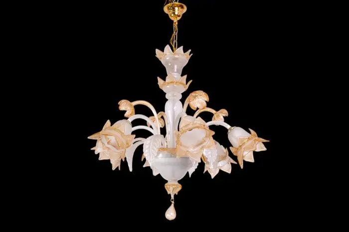 Chandelier - floral leaves and flowers - Glass, Murano - Grande 5 lights