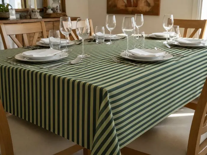Cotton fabric with dark green and light green stripes –...