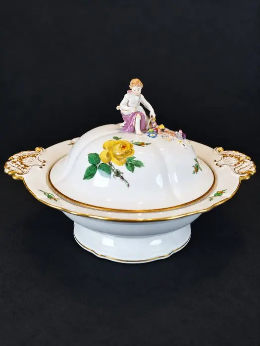 Meissen - Zuppiera rotonda con coperchio H.21cm - Rosa...