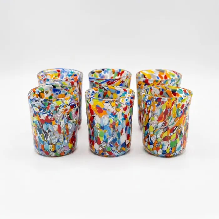 Drinking set (6) - Murano glass - Murrine and Harlequin