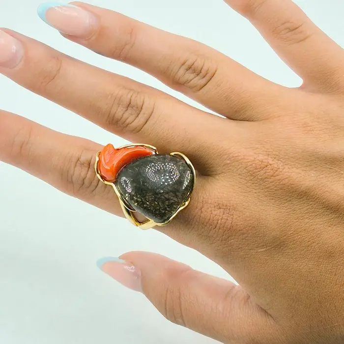 Silver, Gold-plated Ring - CORALLO MEDITERRANEO
