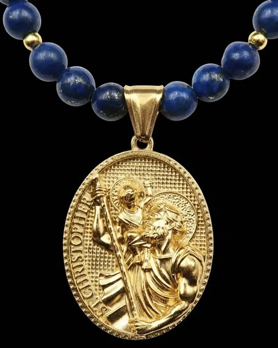 Lapis lazuli - Saint Christopher Necklace – Patron Saint...