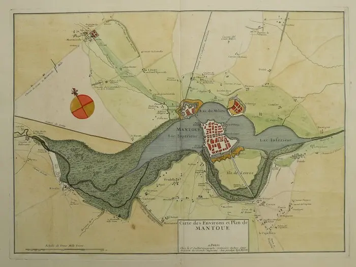 Italy - Mantova; H. Jaillot - Carte des environs et plan de Mantoue - 1681-1700