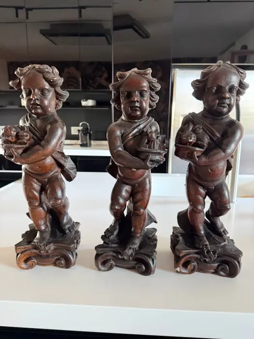 Sculpture, 3 putti - 47 cm - Wood
