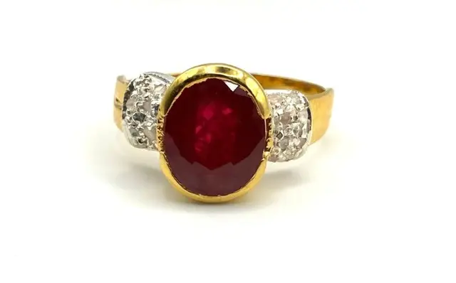 No reserve price - Ring - 9 kt. Yellow gold, Silver Ruby - Diamond