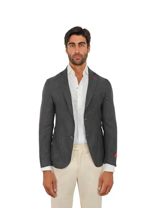 ISAIA NAPOLI - 46 IT - "MARADONA 10" Gray Hand Sewn Jacket Sport Coat 100% Silk Slim Fit - Blazer - Nuovo con etichette
