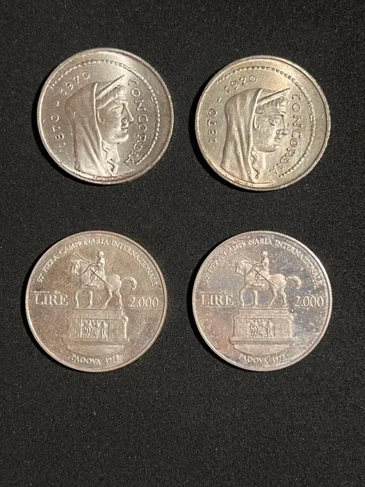Italy. 1000, 2000 Lire 1970/1972, 4 x Monete (No reserve price)