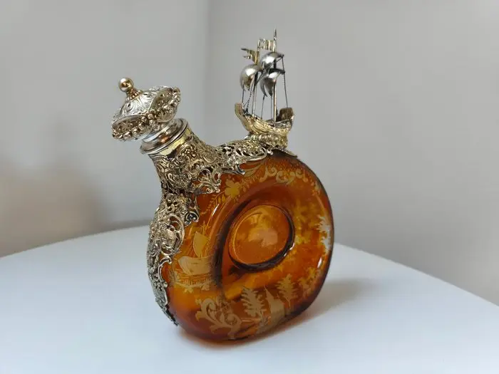 Bottle - .800 silver, glass - Hanauer Silber