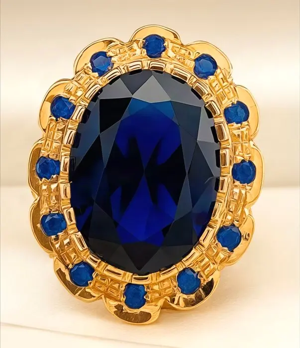 No reserve price - Ring - 9 kt. Yellow gold, Silver Sapphire - Sapphire