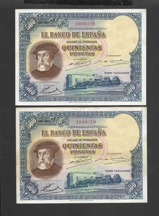 Spain. - 2 x 500 Pesetas 1935 - Pick 89 - Consecutives