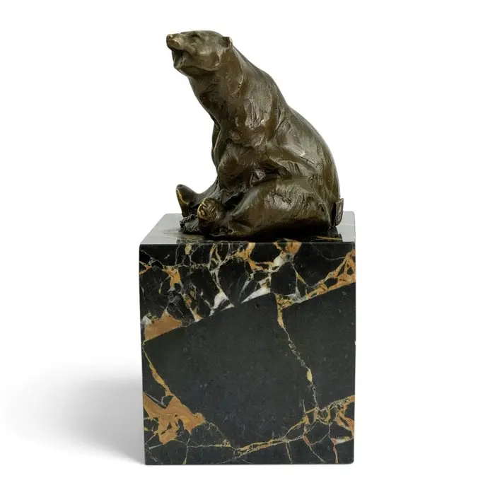 Sculpture, Seated Polar Bear - 20 cm - Bronze, Marble