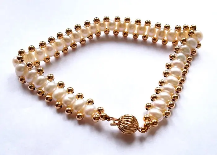 No reserve price - Bead bracelet 14 kt yellow gold – cultured pearls