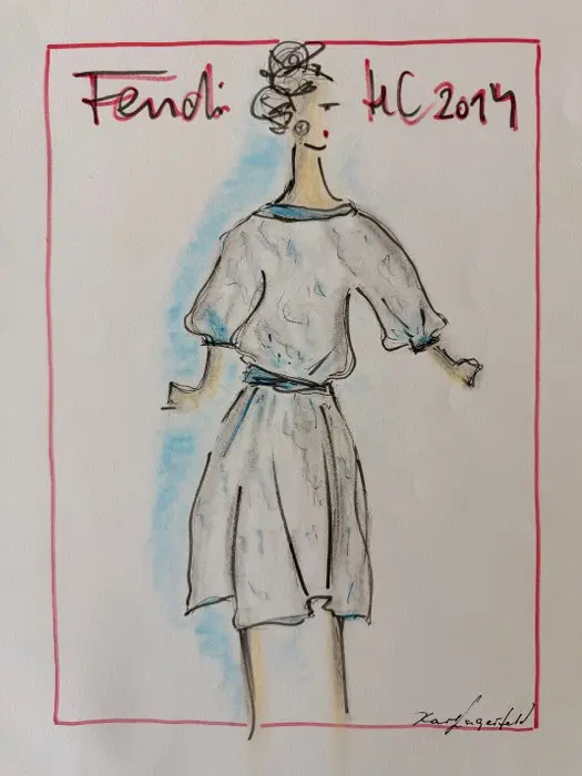 Karl Lagerfeld (1938-2019) - Authentische Chanel Modeskizze XL