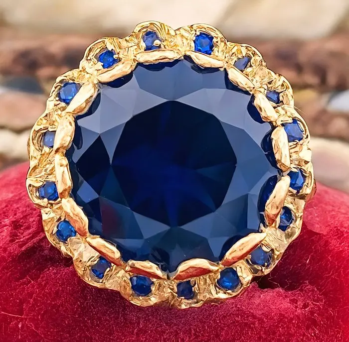 No reserve price - Ring - 9 kt. Rose gold, Silver Sapphire