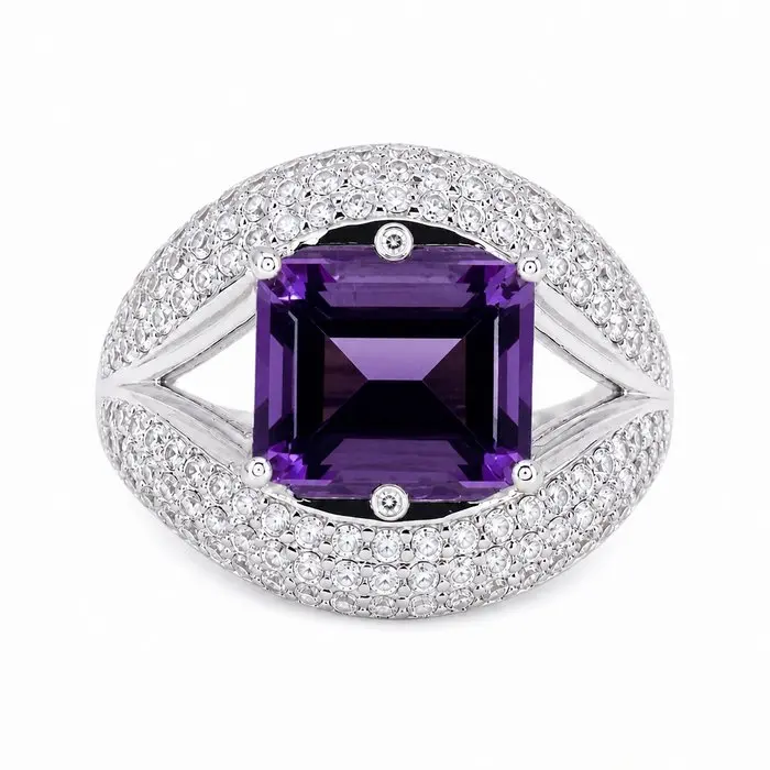 No reserve price - Ring Gold-plated Amethyst - Diamond - 18K Gold Plated