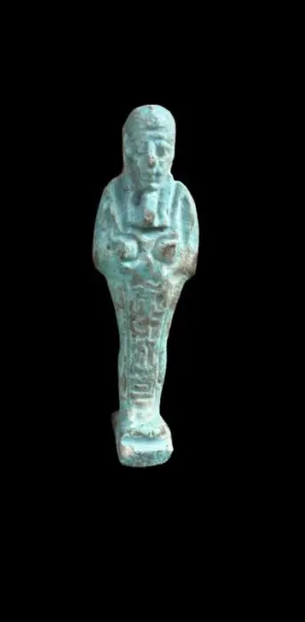 Ancient Egyptian Faience Blue Glazed Shabti. Spanish Export License - 11.6 cm