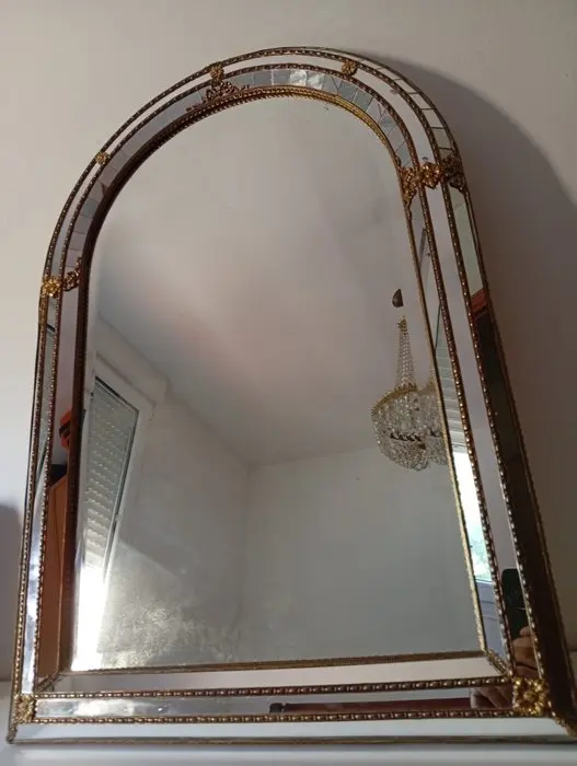 Mirror - Crystal, Wood and brass - arched mirror