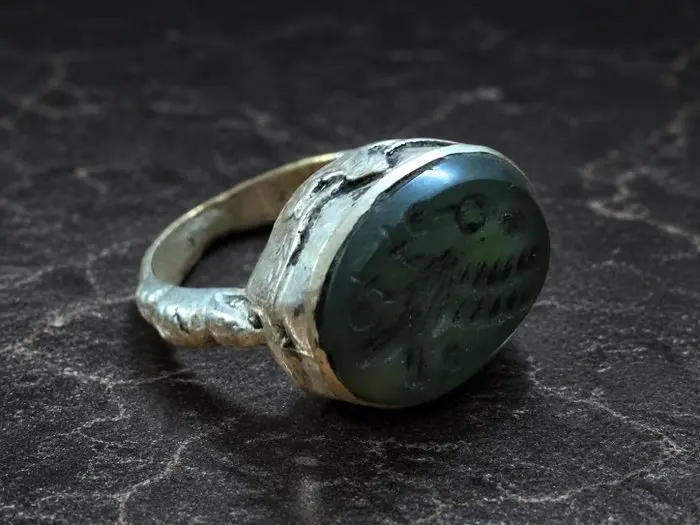 Islamic Silver Ring with Engraved Green Turquoise 17th to...