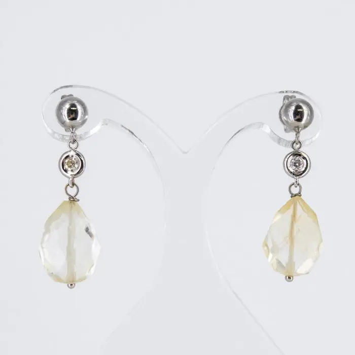 Earrings - 18 kt. White gold Quartz - Diamond
