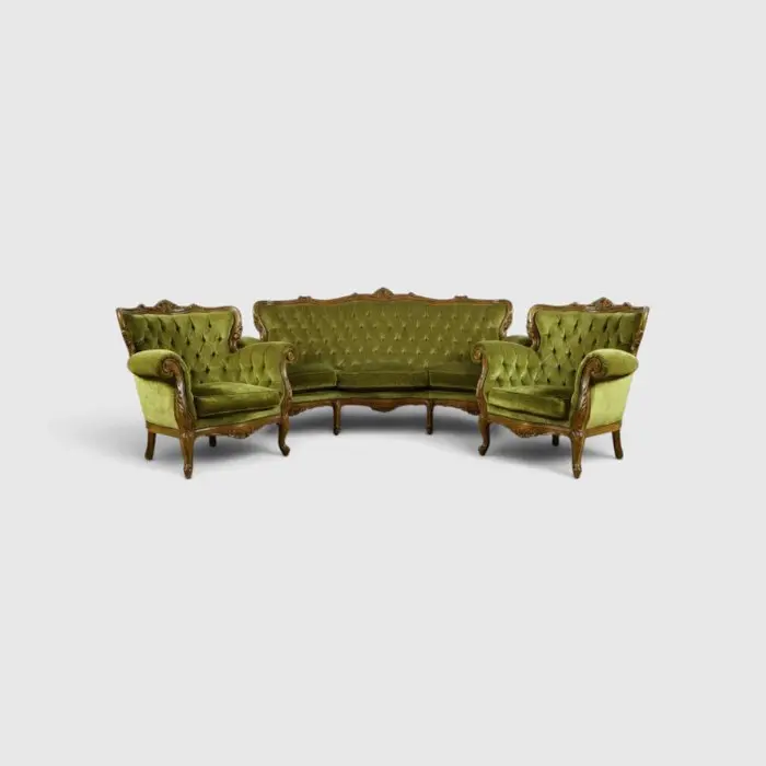 Seating group (3) - Wood, Velvet - Rococò Green Velvet Set