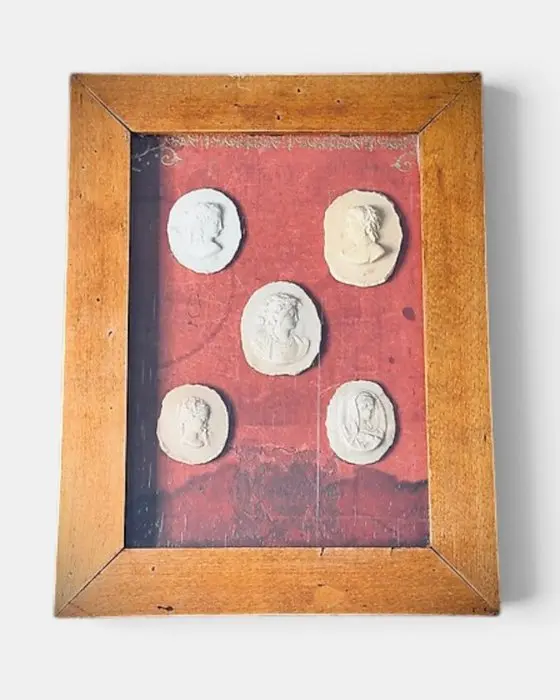 Relief, Grand Tour Relieftableau - 35 cm - alabaster (kamee) - glas (blåsbild) - trä
