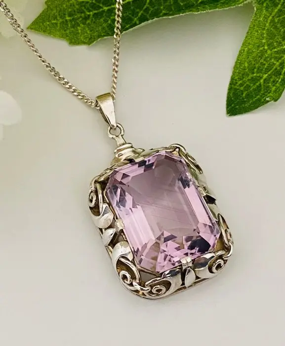 Art Deco (1930) - Amethyst - 835 Silver - Germany - Necklace with pendant