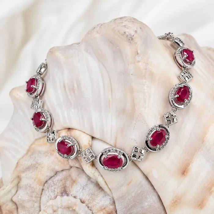 No reserve price - Bracelet Gold-plated Ruby - Topaz - 18K Gold Plated