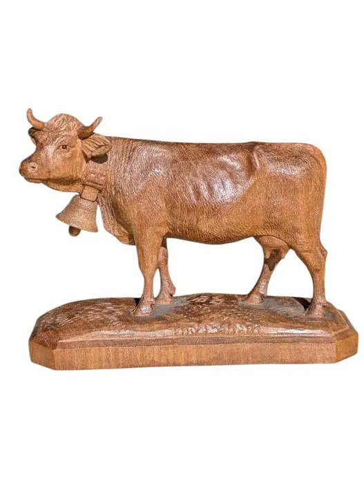 Johan Huggler & Cie - Statue, Brienz Black Forest Cow - 7.5 cm - Wood - 1950