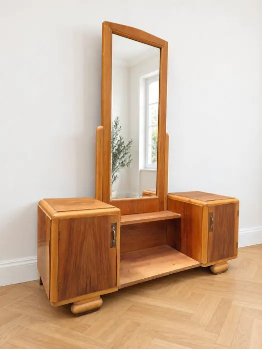 Console table - Wood - Mid-Century Italian console in burl wood and glass.