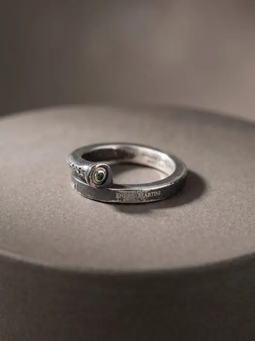 Emerald - 18 kt. - Silver, Yellow gold - Ring - Handmade in Italy