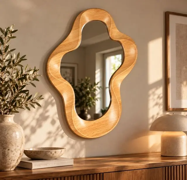 Organische wandspiegel – sculpturale omlijsting met warme...