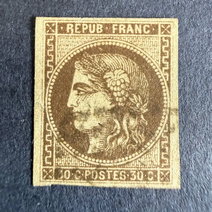 France - Yvert 47th edition "Bordeaux 30c brown" rebound...