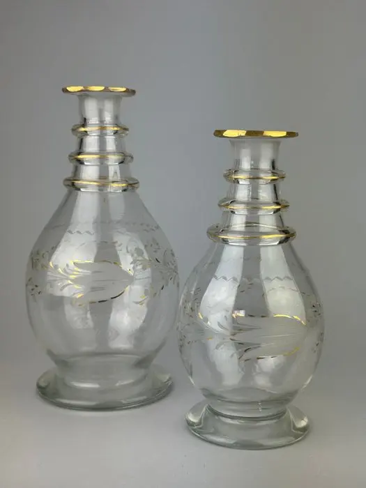 Bottle (2) - Glass - in engraved and gilded glass