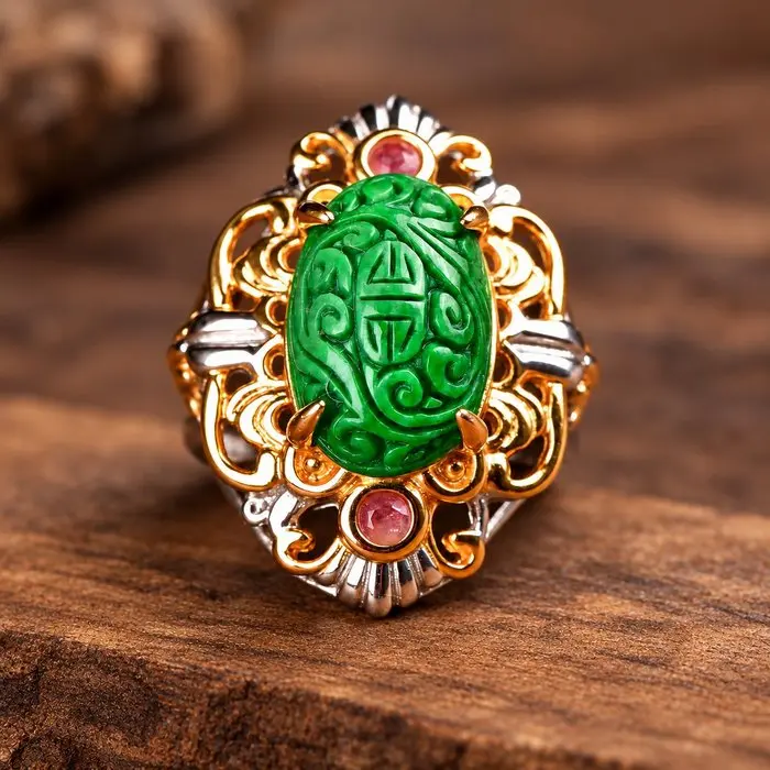 ALGT Certified - Highly Exclusive Natural Jadeite Ring...