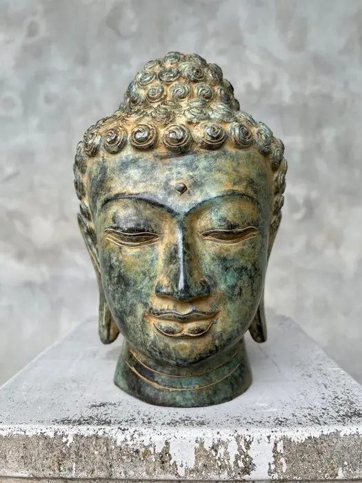 Sculpture, NO RESERVE PRICE - Bronze Patinated Buddha Head - 25 cm - Bronze