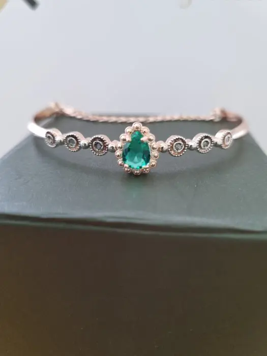 No reserve price - Bracelet - 9 kt. Silver, Rose gold Emerald - Diamond