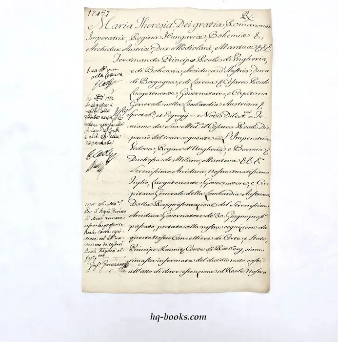 Erzherzog Ferdinand von Österreich-Este - Reskript Maria Theresias - 1772