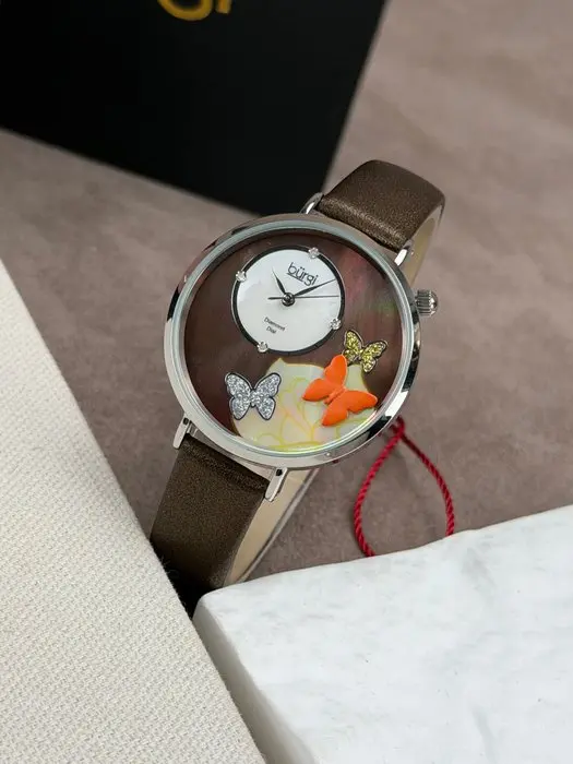 Burgi - Crystal Butterflies Diamond Dial Brown - No...