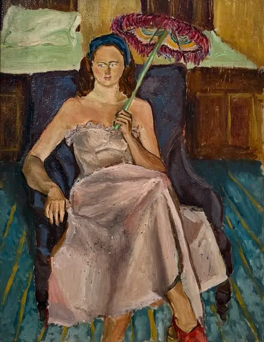 Fausto Pirandello (1899–1975), attr. a - Giovane donna con ombrello