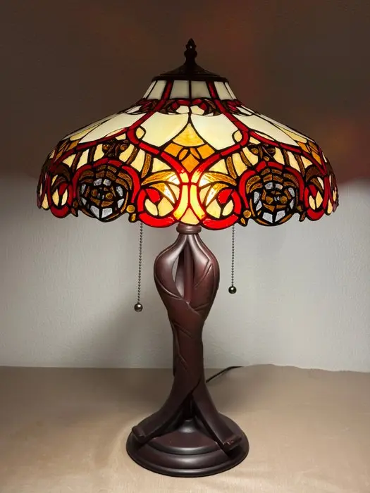 XXL Tiffany stijl tafellamp RUBY & GOLD GLOW lamp met 2...