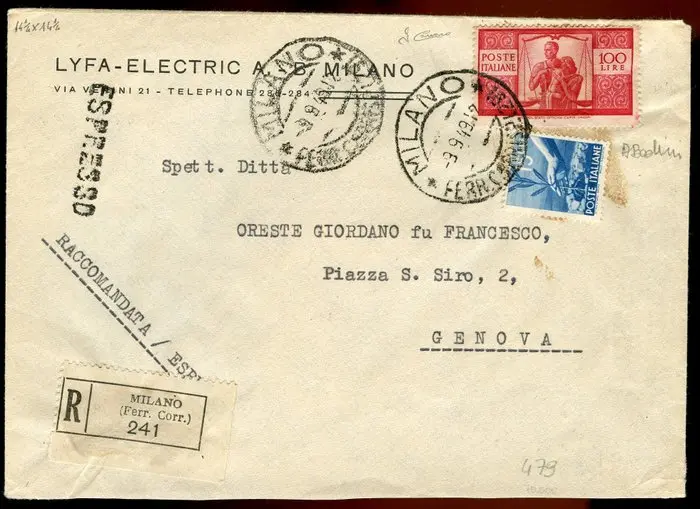 Italy - 100 Lire Democratica on the envelope. Three letters. Also