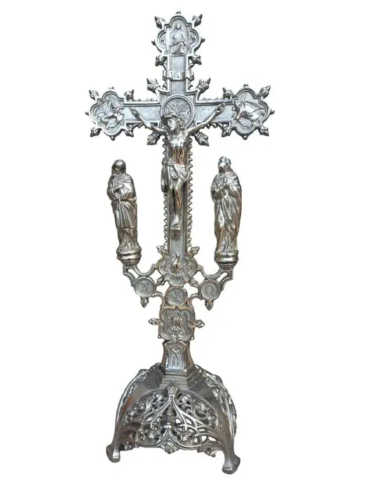 Jugendstil Crucifix - Metal - 1920-1930 - Silver-colored crucifix - 45 cm