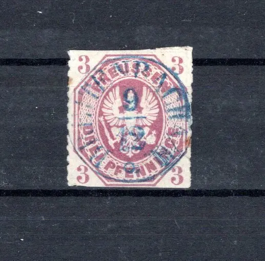 Prussia 1867 - 1867, 3 Pf., centrally blue K1 "Breitenbach-9.12." - Michel 19