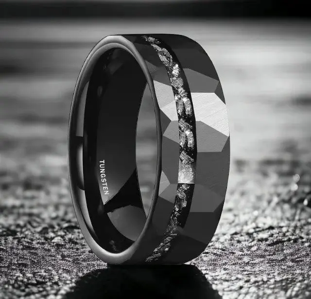 Tungsten ring. Meteorite inlays. The energy of the universe in your hands.- 7 g