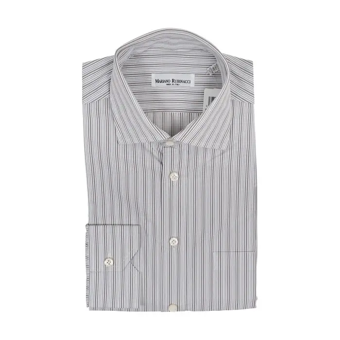 RUBINACCI NAPOLI Pocket Shirt Brown Striped Cotton Classic Fit 7Y - Size 16.5 - 42 - Camicia - Nuovo con etichette