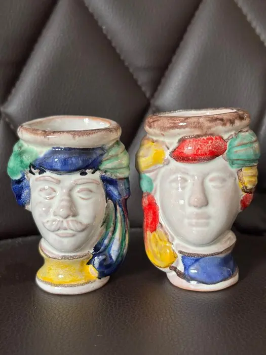 Flower pot - Ceramic - Pair of Sicilian Moorish Heads, Caltagirone Ceramic