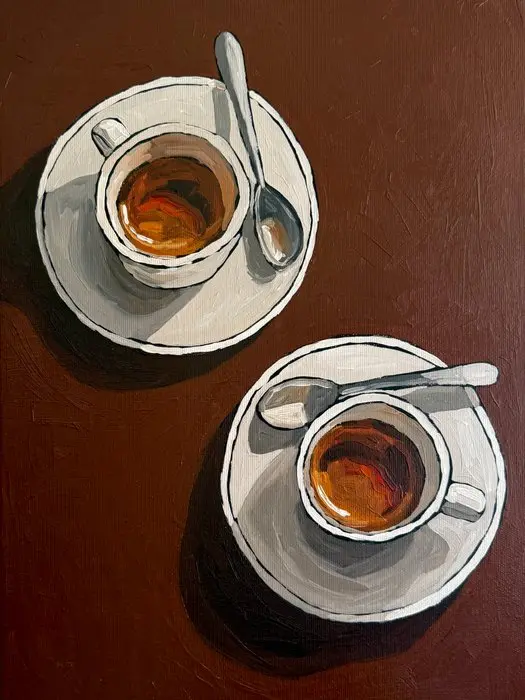 Cansu Rossi - Espressos on Chocolate Brown - Oil Painting
